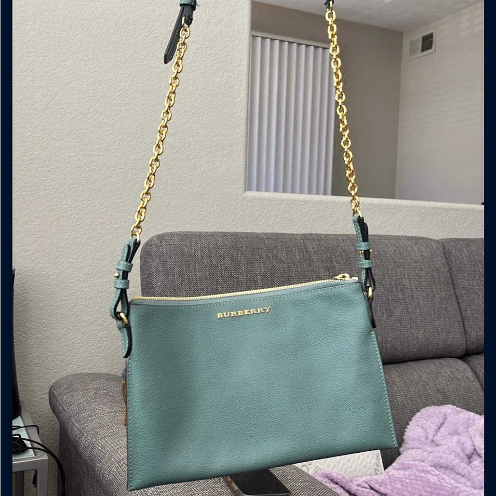 Burberry Green and Gold Crossbody Bag with Elegant Chain